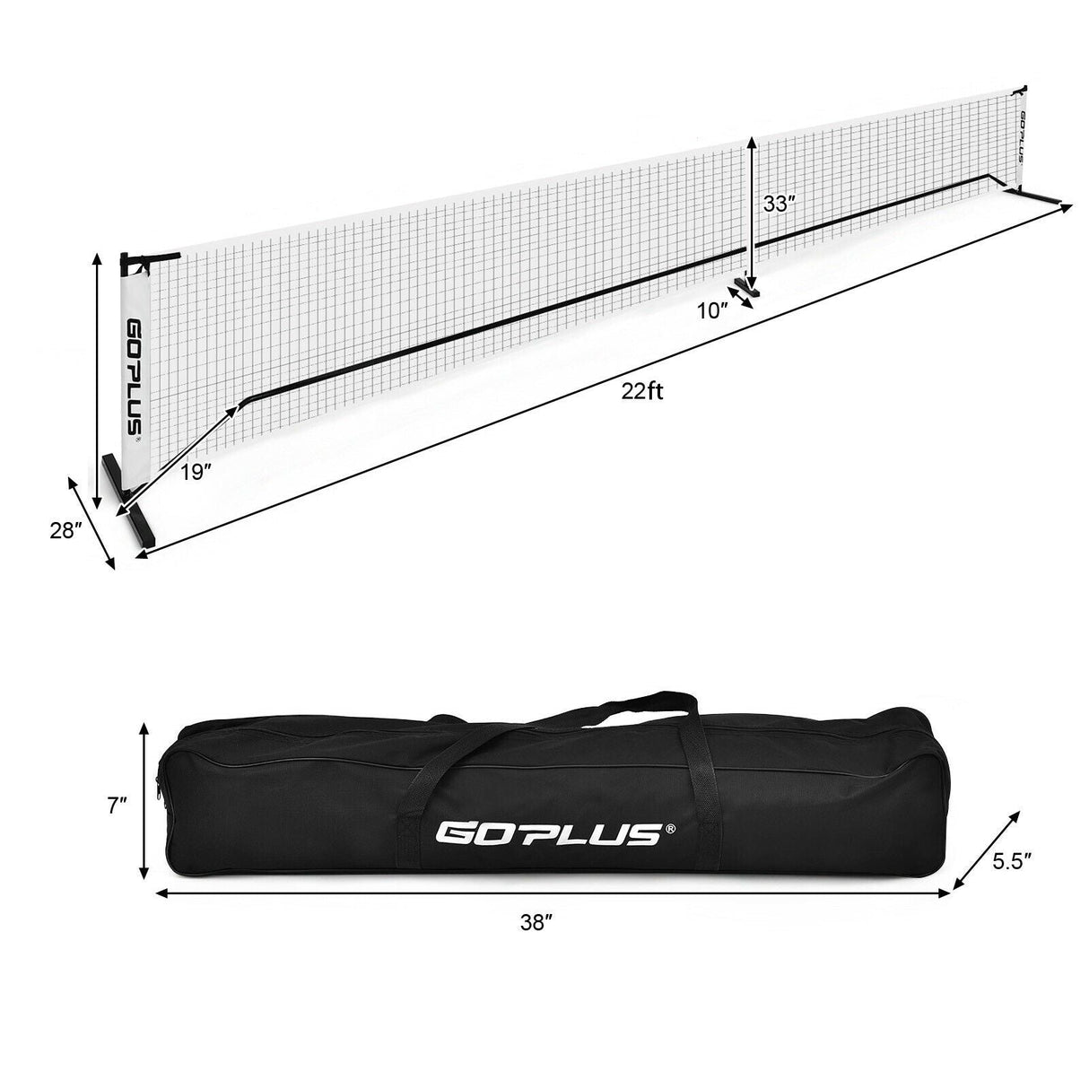 Sistema de red de pickleball portátil de 22 pies con bolsa de transporte para juegos interiores y exteriores