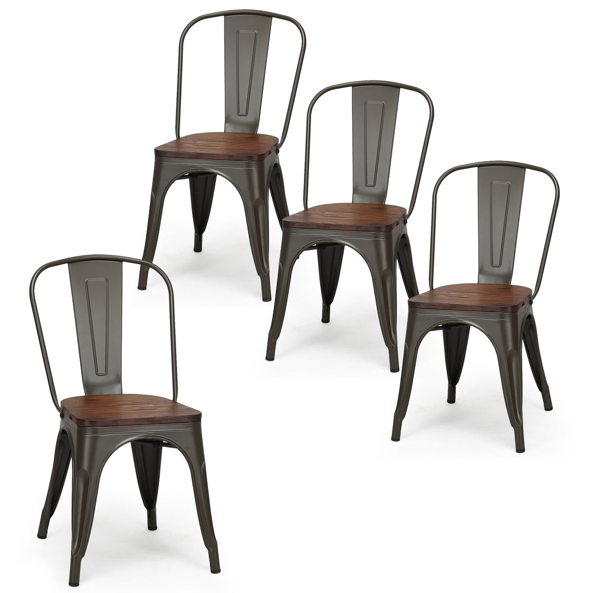 Juego de 4 sillas de comedor apilables de metal y madera de 18 pulgadas de alto