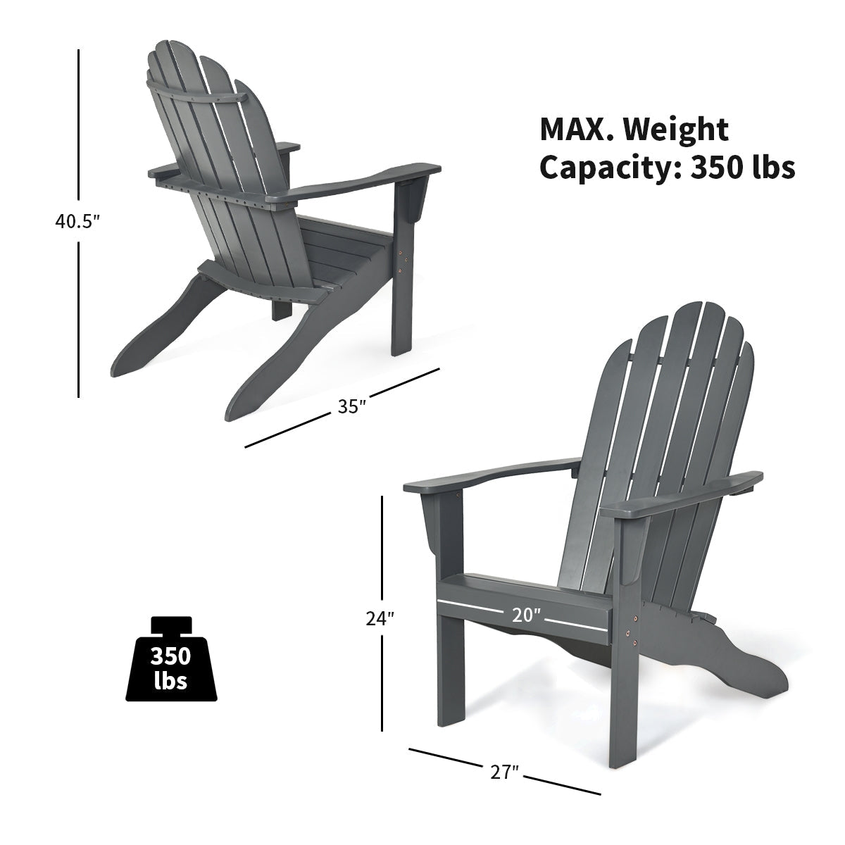 Silla Adirondack de exterior de madera de acacia con diseño ergonómico