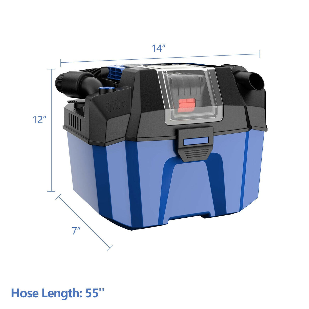 Aspiradora en seco y húmedo de 18 V, 2.7 galones, 4 HP de potencia máxima, inalámbrica, con batería de 2.0 Ah - Azul