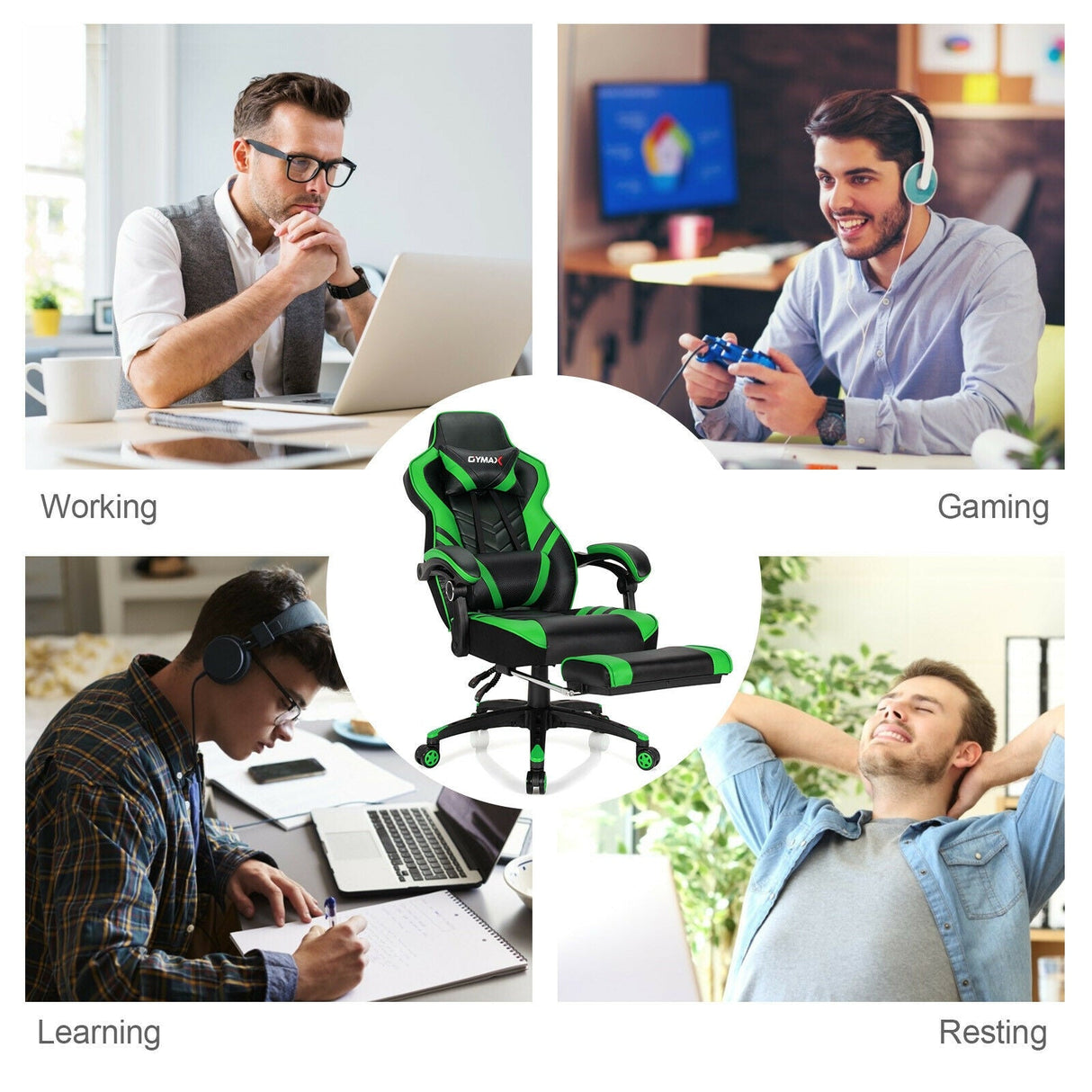 Silla gaming ajustable con reposapiés