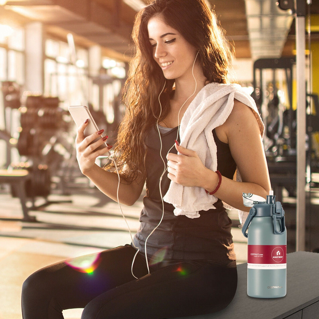 Botella de Agua Deportiva de Acero Inoxidable de 44oz con Aislamiento al Vacío, a Prueba de Fugas - Gris