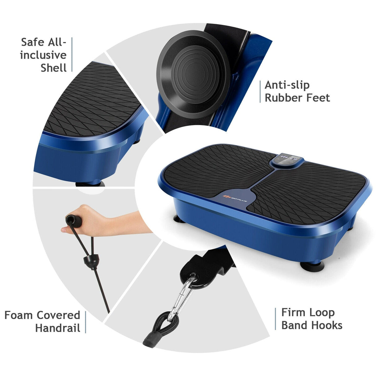 Máquina Mini Plataforma Vibratoria de Fitness con Control Remoto y Bandas de Resistencia - Azul