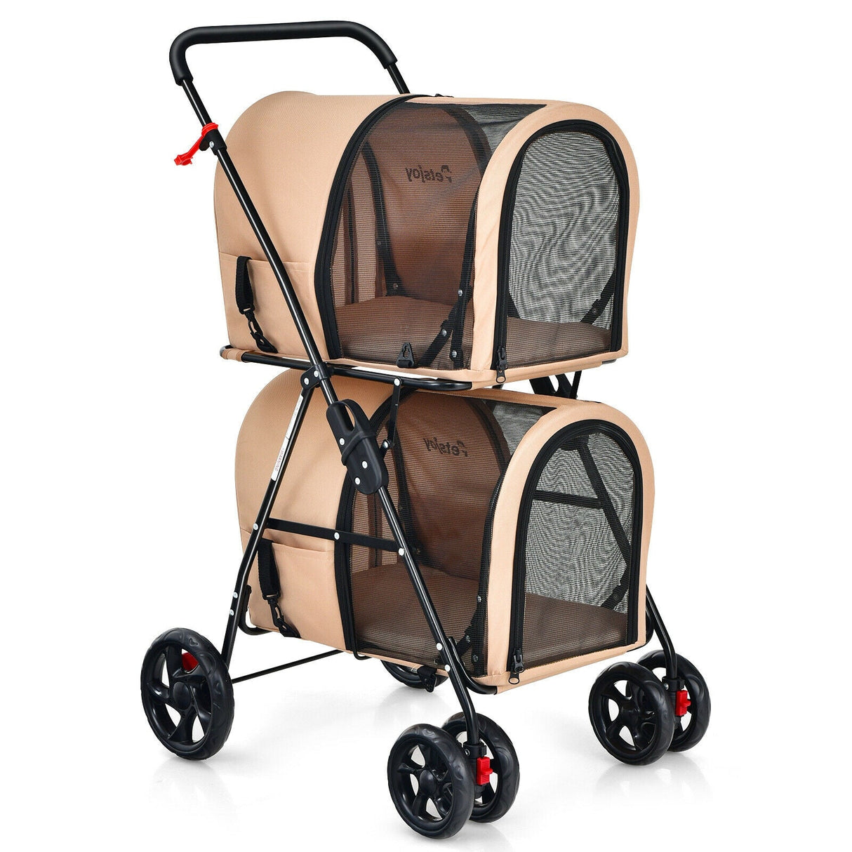 Cochecito doble 4 en 1 para mascotas con transportín desmontable y carruaje de viaje