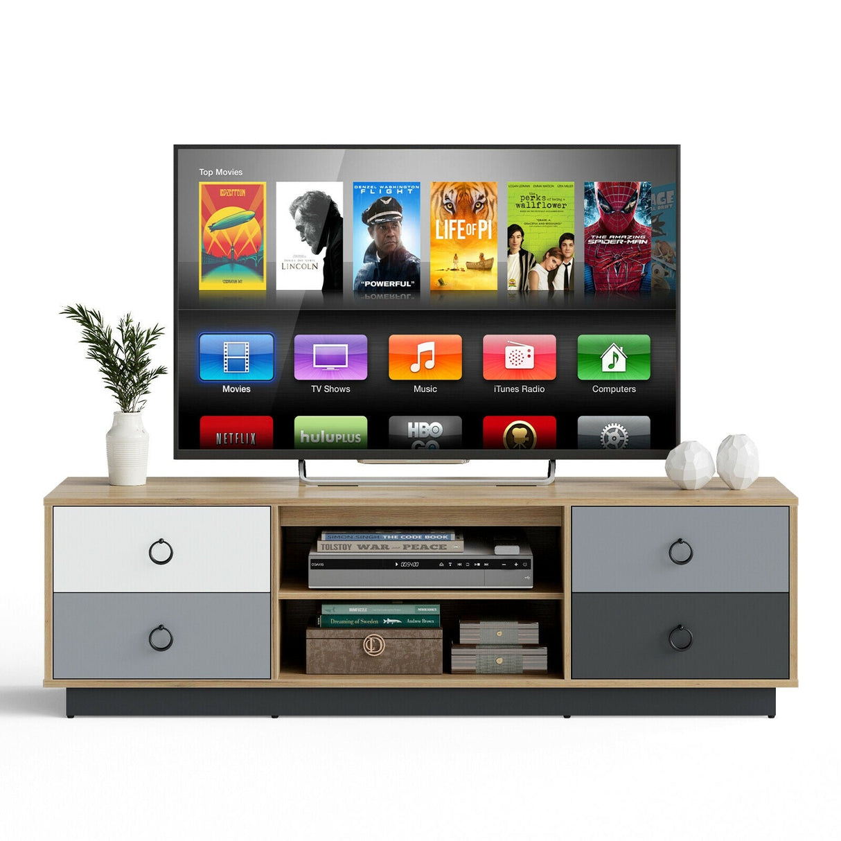 Mueble Moderno para TV de 55 Pulgadas con 2 Armarios de Almacenamiento para Televisores de hasta 60 Pulgadas