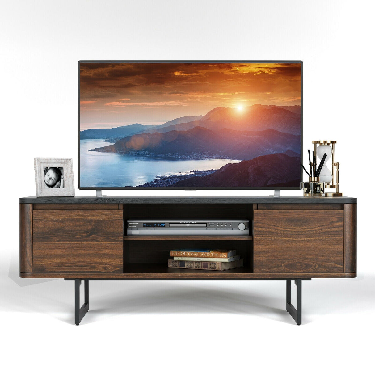 Mueble de TV de madera con armarios de almacenamiento de 2 puertas para televisores de hasta 55 pulgadas