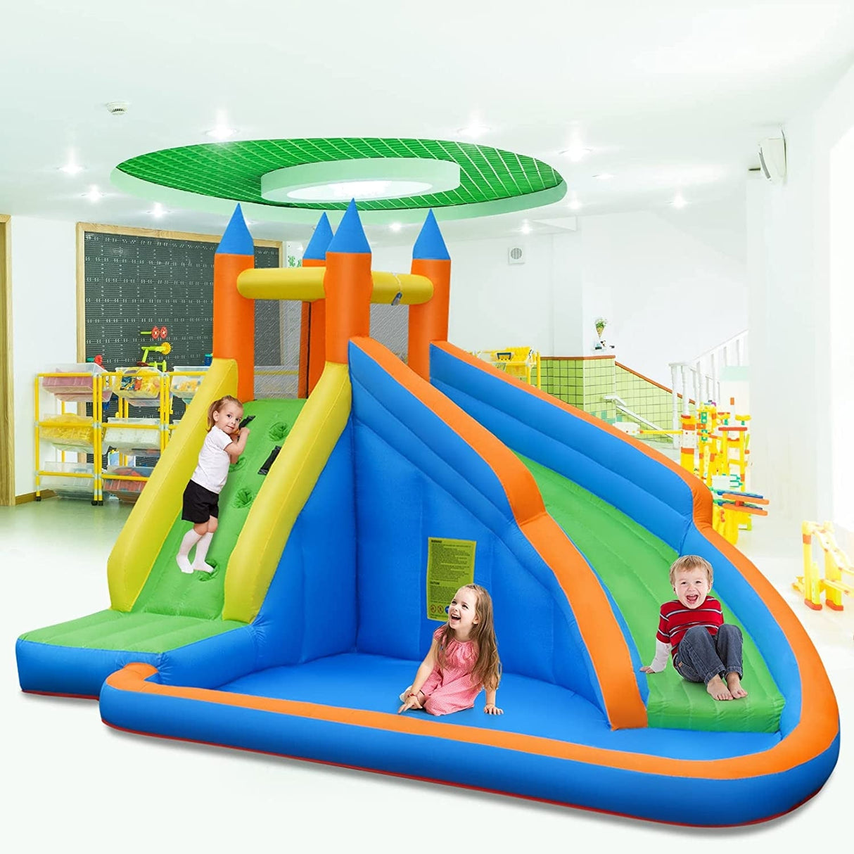 Casa de rebote con tobogán inflable acuático para niños con bolsa de transporte y soplador de 480W
