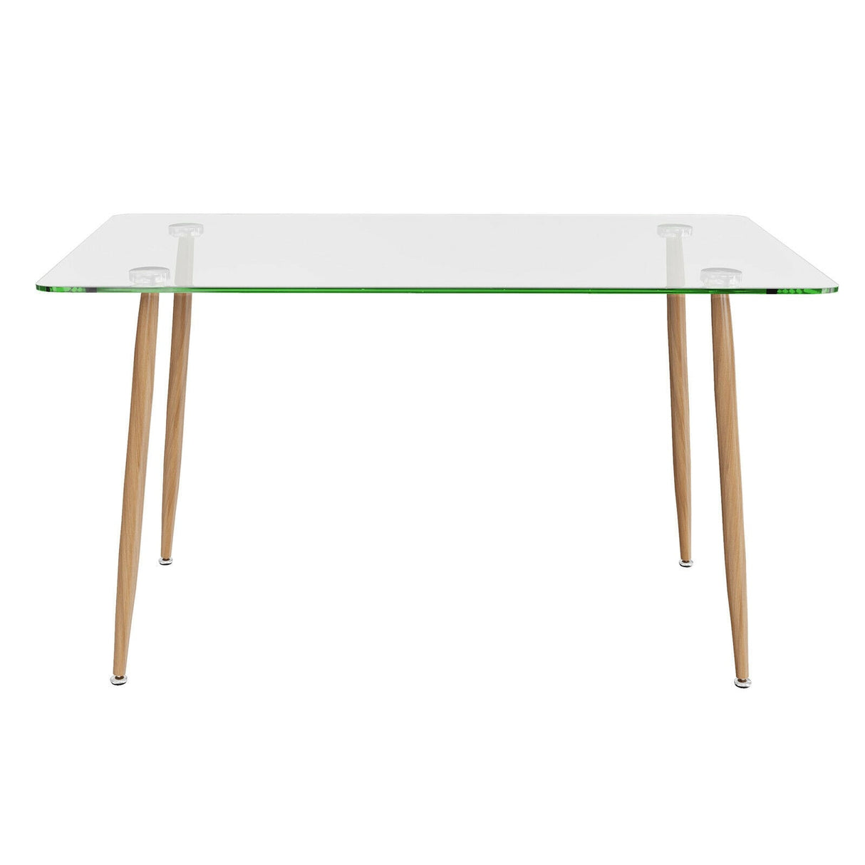 Mesa de comedor rectangular de cristal moderna con patas de metal