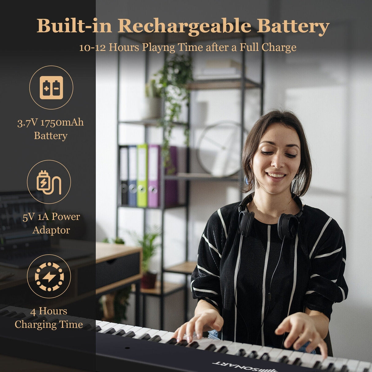 Piano eléctrico plegable de 88 teclas con luces, teclado portátil de tamaño completo MIDI