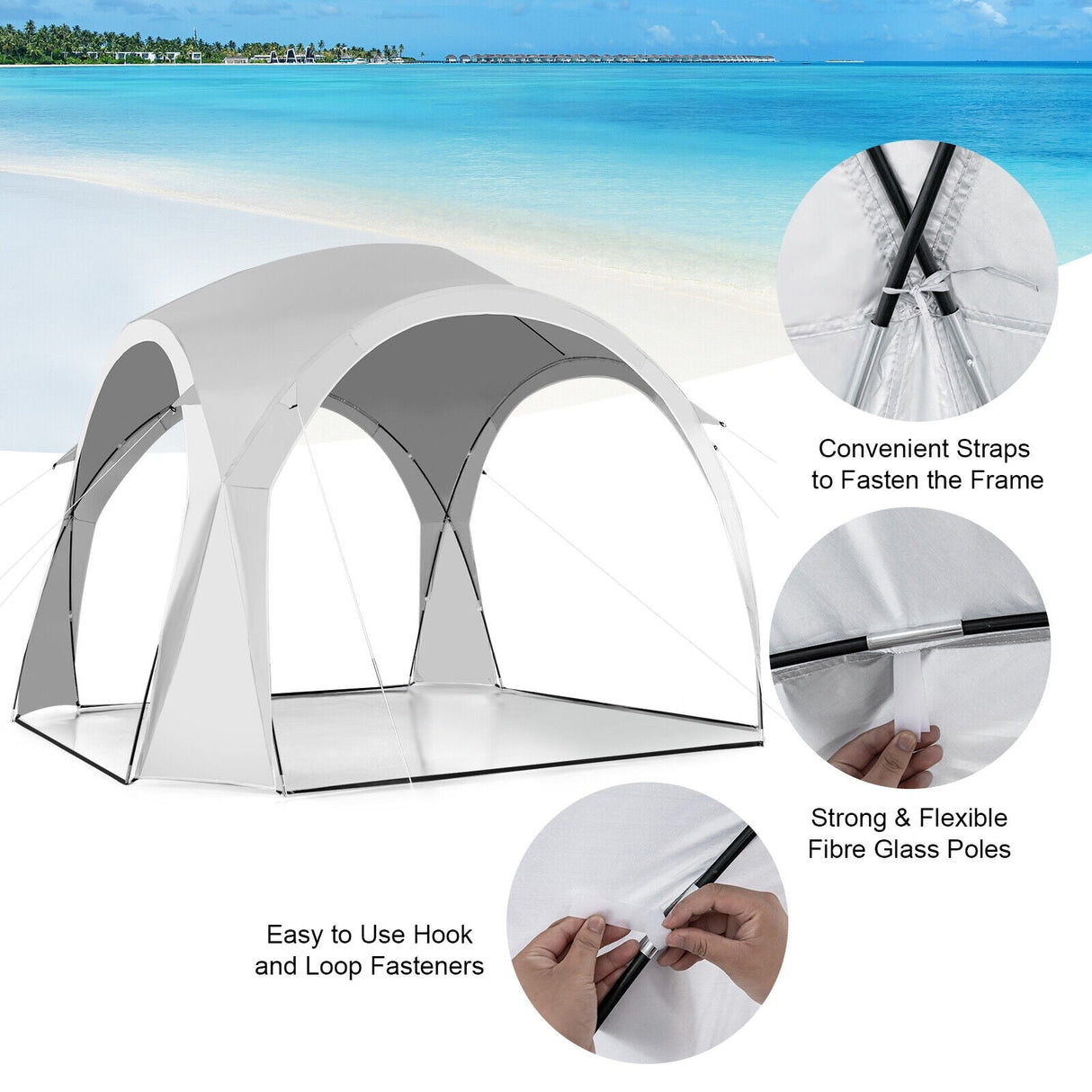 Refugio para el sol de patio de 3.35 x 3.35 metros, tienda de campaña tipo toldo, portátil, UPF 50+, para exteriores y playa - Blanco