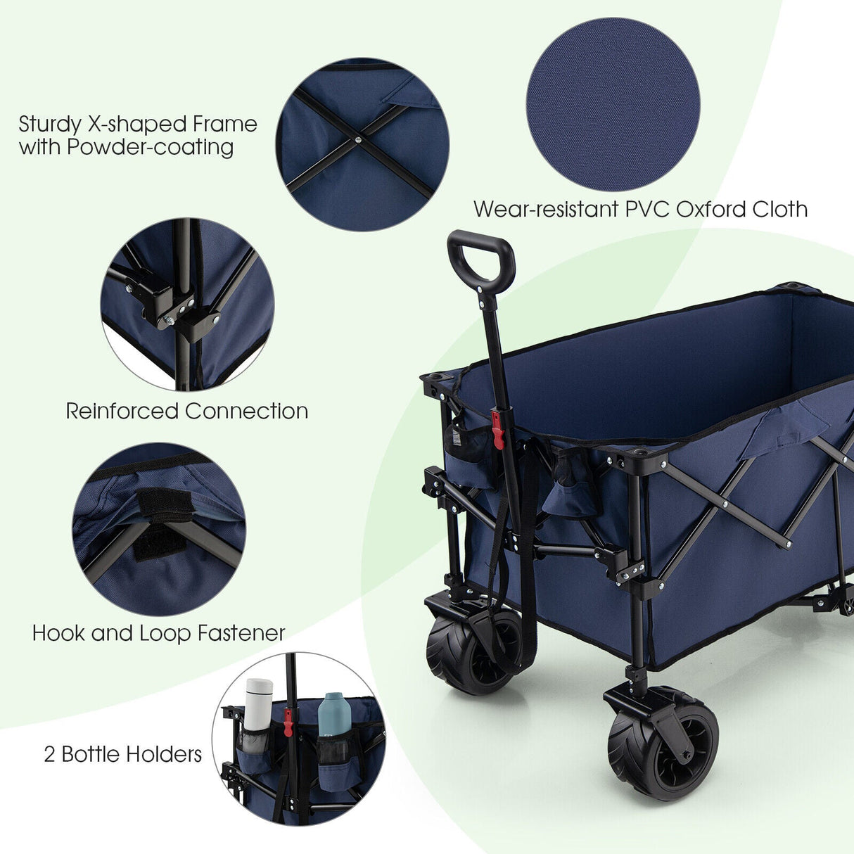 Carro utilitario plegable para jardín con ruedas anchas y mango ajustable