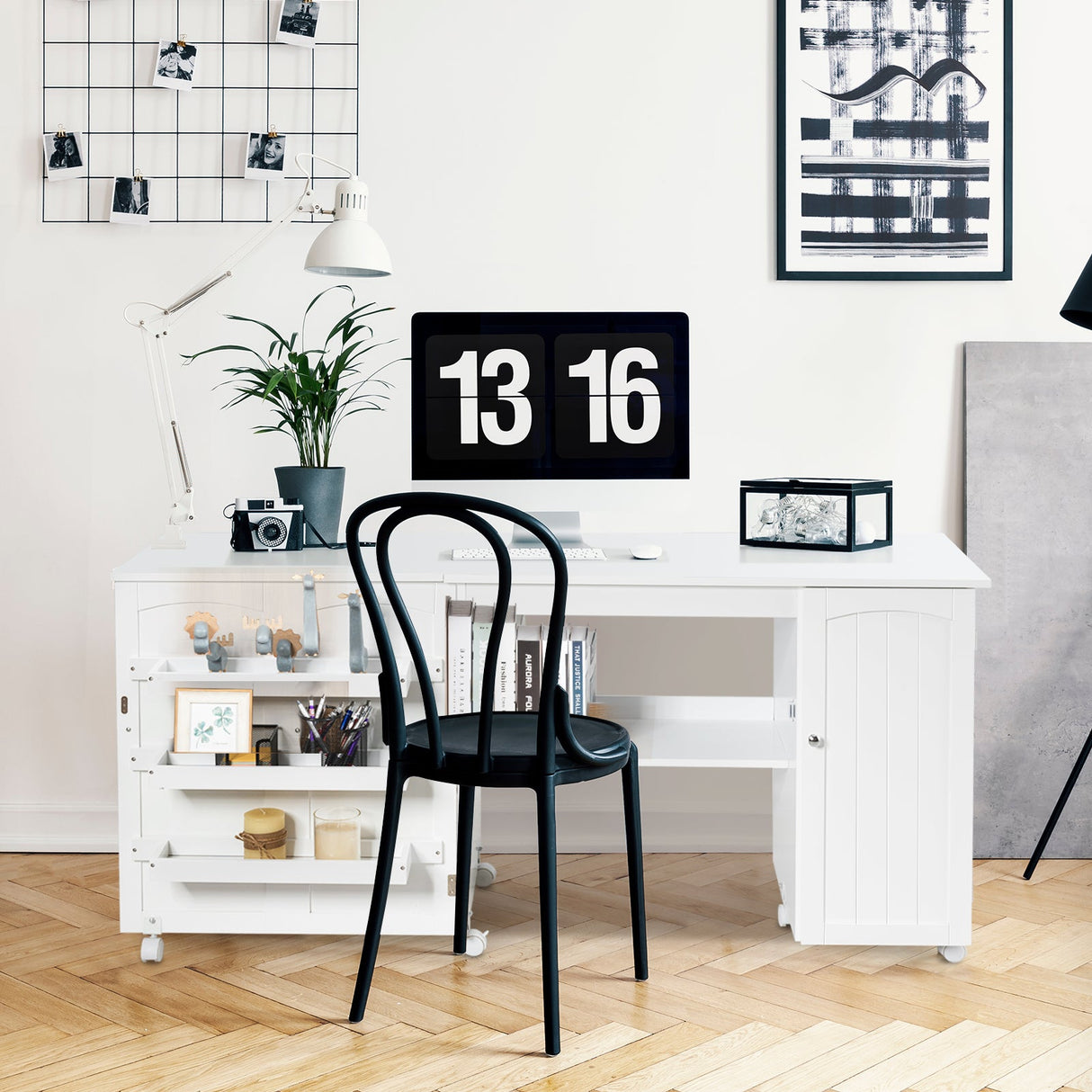 Mesa de costura plegable, estantes, mueble de almacenamiento, carrito artesanal con ruedas