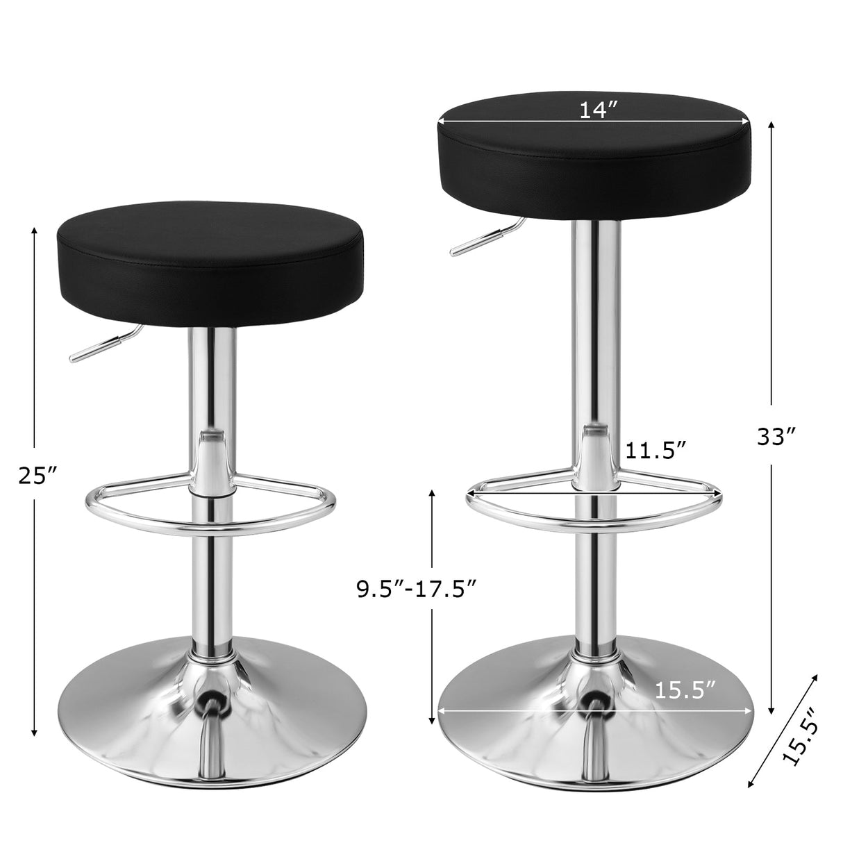1 taburete redondo de bar, silla de pub giratoria ajustable