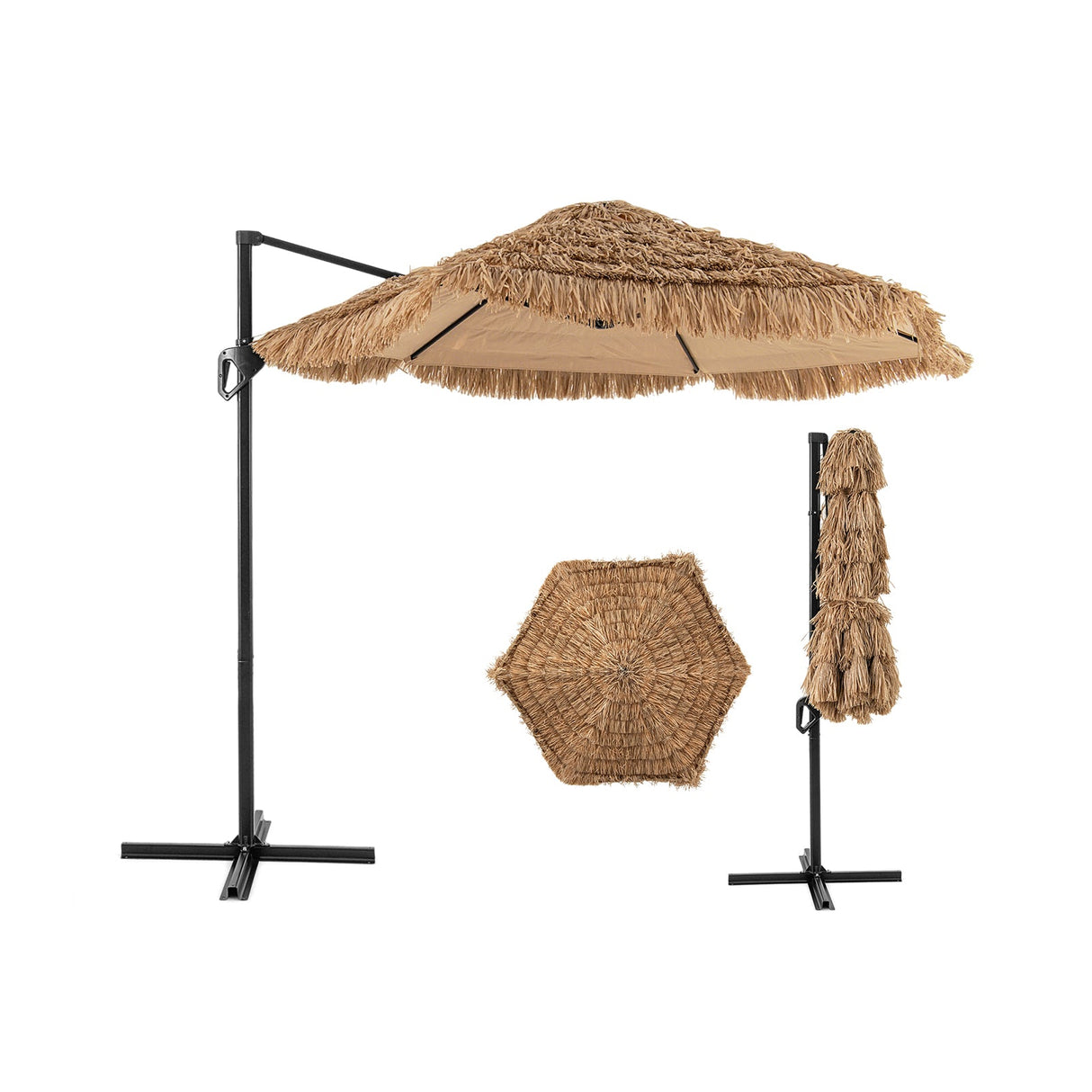 Sombrilla de patio Tiki Cantilever de 9.5 FT Estilo Hawaiano Sombrilla colgante descentrada - Natural