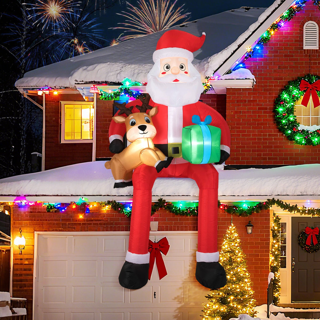 9.5 Pies Hinchable de Navidad Papá Noel Decoración Exterior con Luces LED Integradas