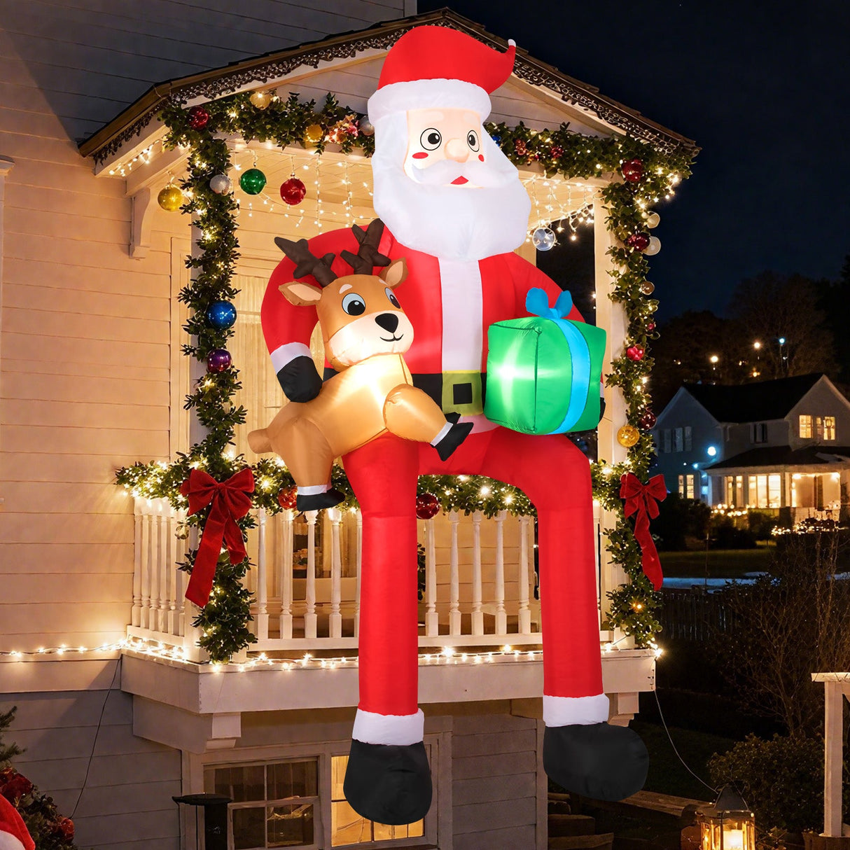 9.5 Pies Hinchable de Navidad Papá Noel Decoración Exterior con Luces LED Integradas