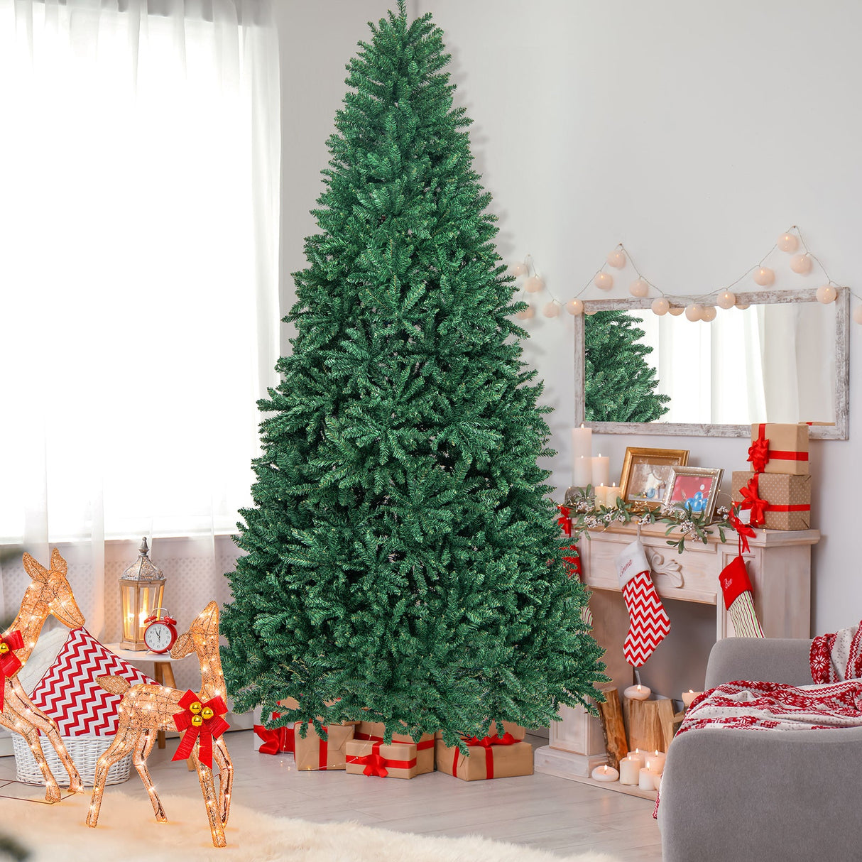 Árbol de Navidad artificial de PVC de primera calidad con bisagras de 2,74 m con soporte de metal sólido