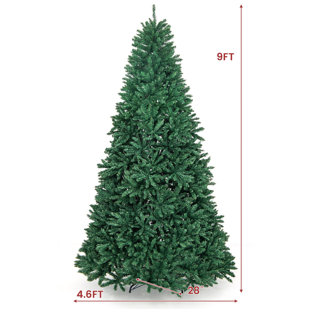 Árbol de Navidad artificial de PVC de primera calidad con bisagras de 2,74 m con soporte de metal sólido