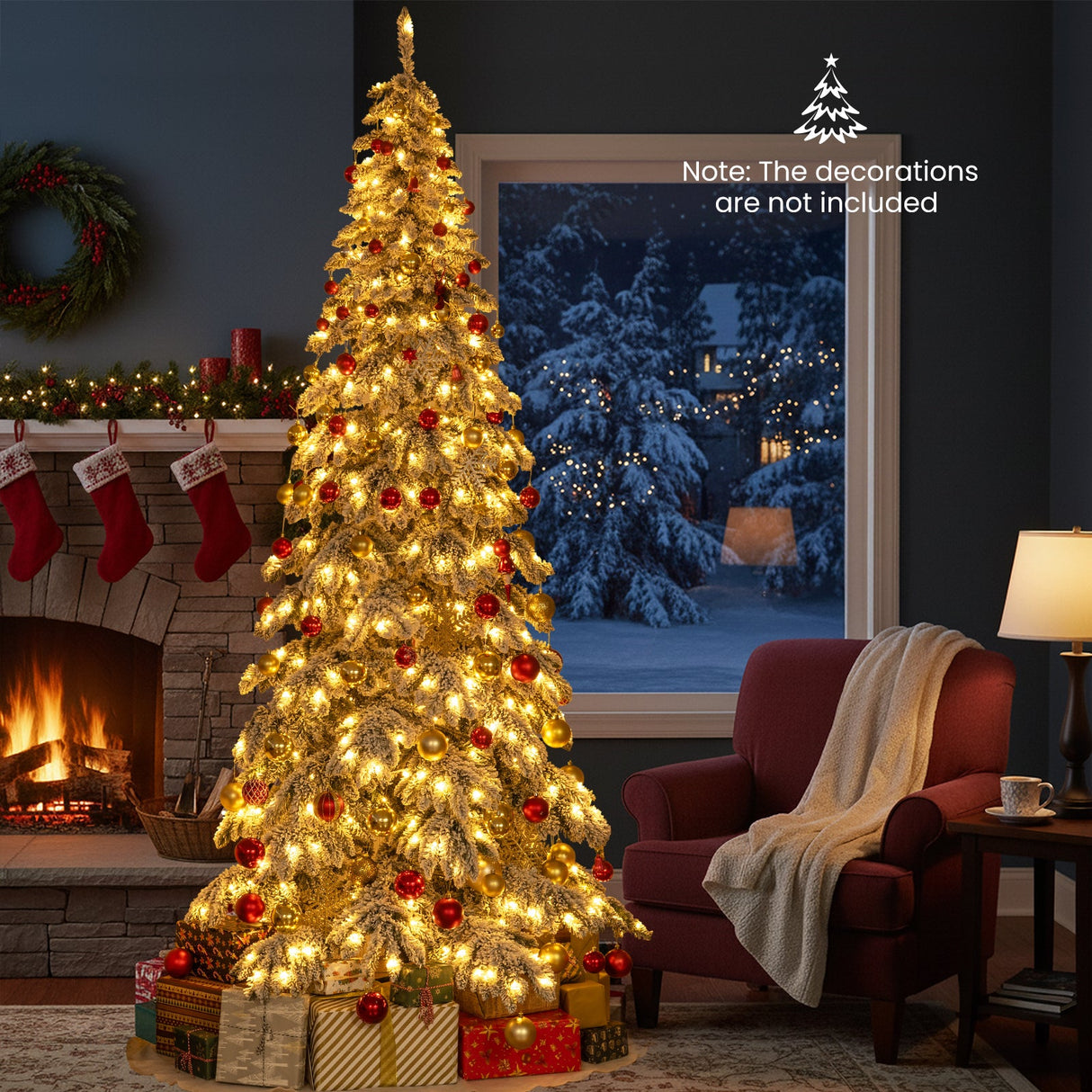 Árbol de Navidad Artificial Preiluminado de 9 pies Árbol de Navidad Articulado con Conectores Rápidos de Corriente