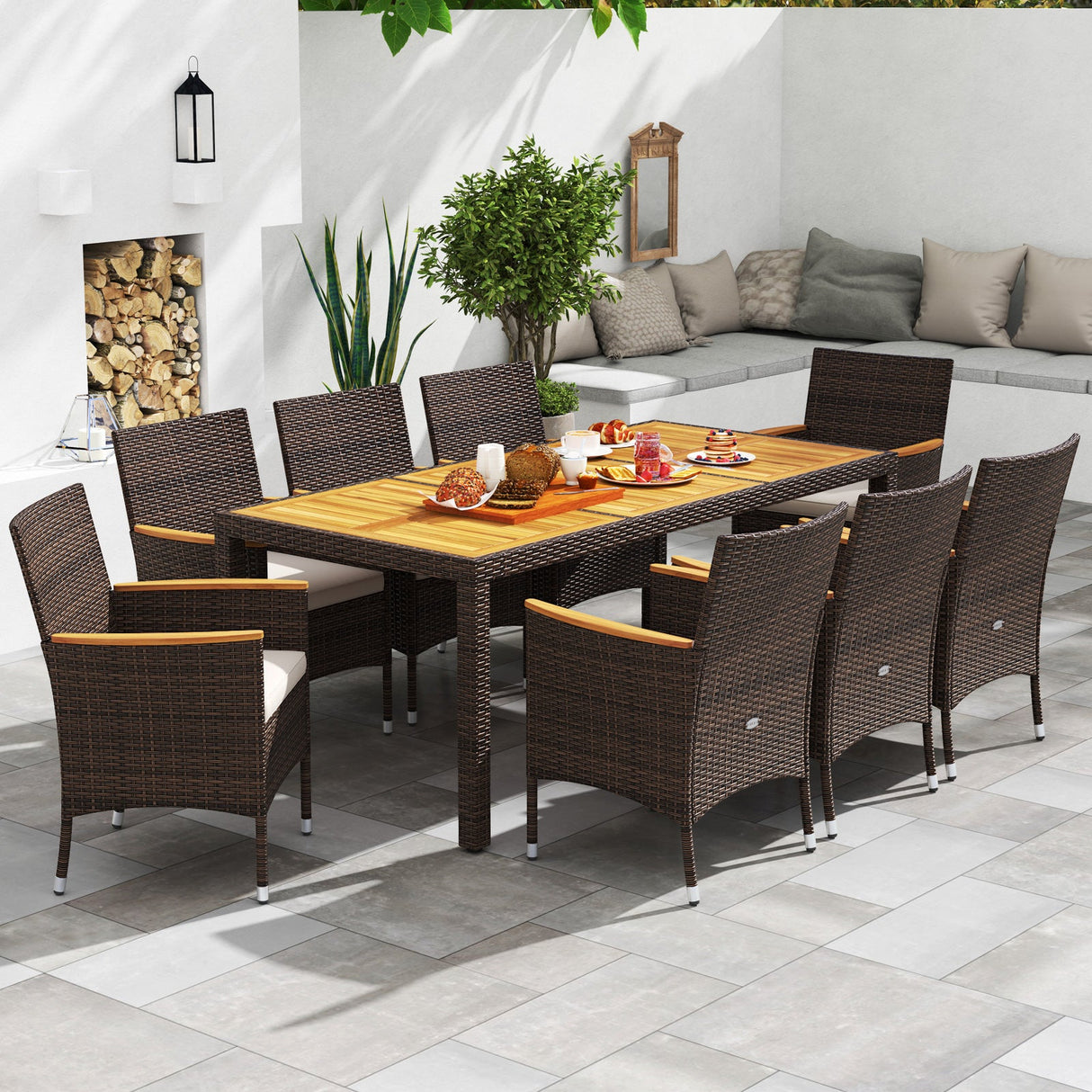 Juego de comedor para exteriores de 9 piezas con tablero de madera de acacia