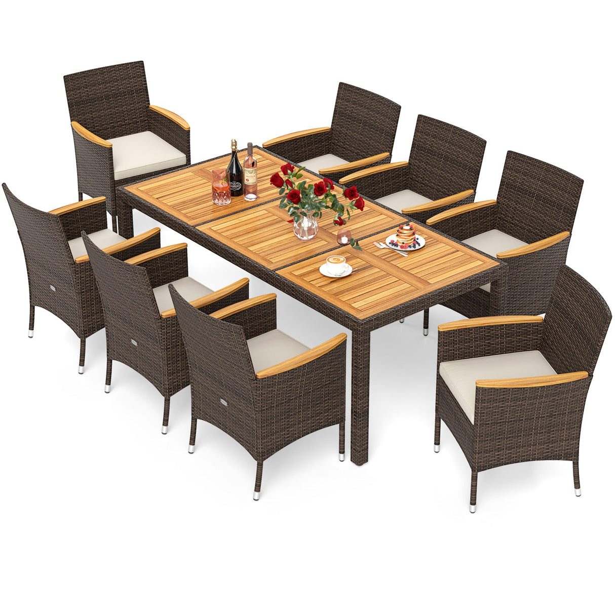 Juego de comedor para exteriores de 9 piezas con tablero de madera de acacia
