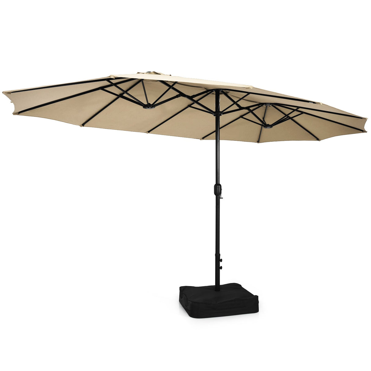 Juego de comedor para exteriores de 10 piezas con sombrilla doble de patio de 4.5 metros