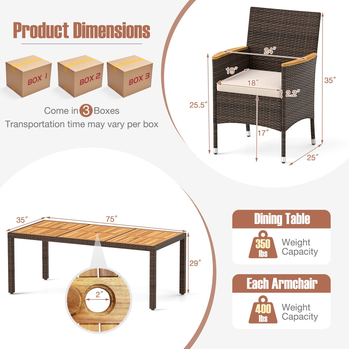 Juego de comedor para exteriores de 9 piezas con tablero de madera de acacia