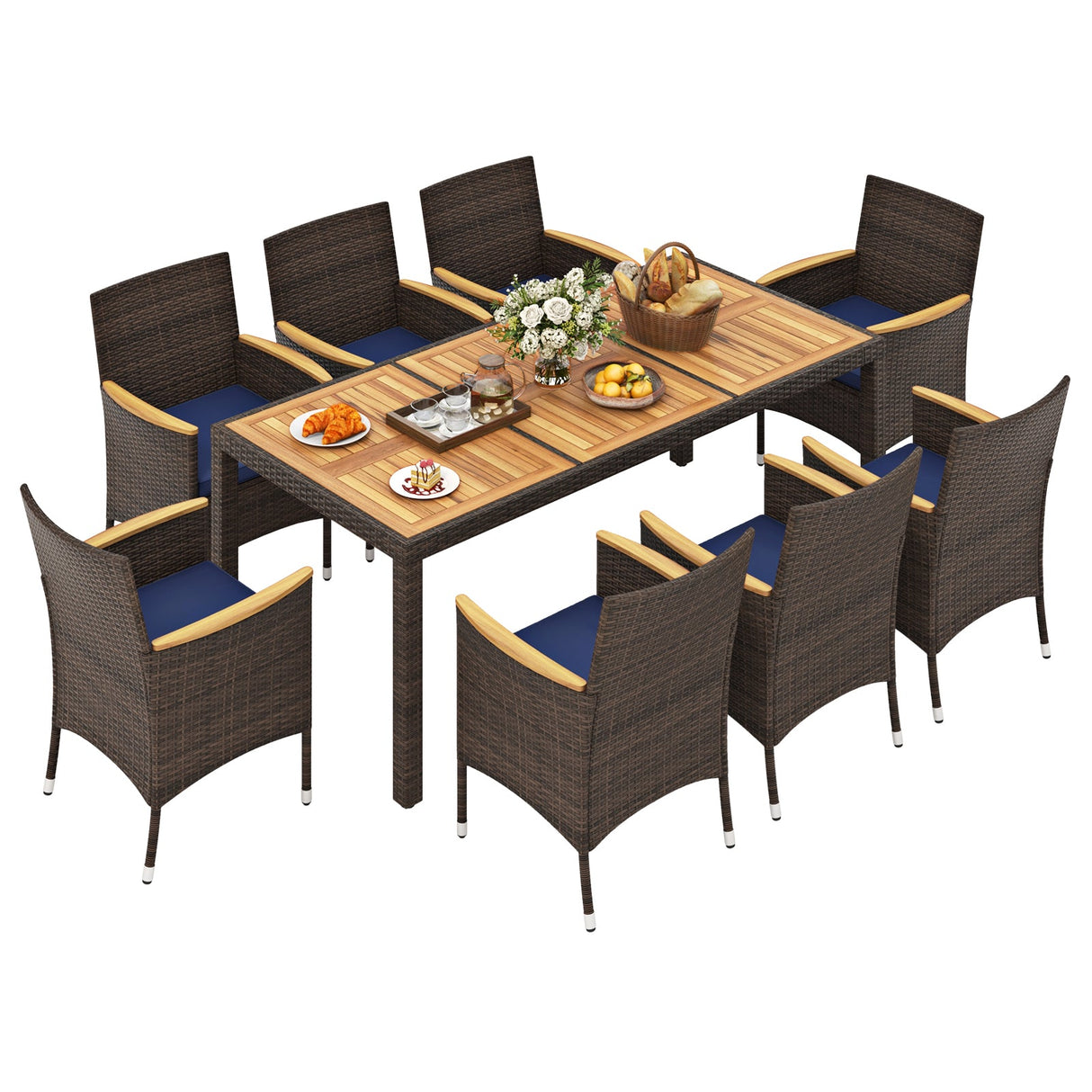 Juego de comedor para exteriores de 9 piezas con tablero de madera de acacia