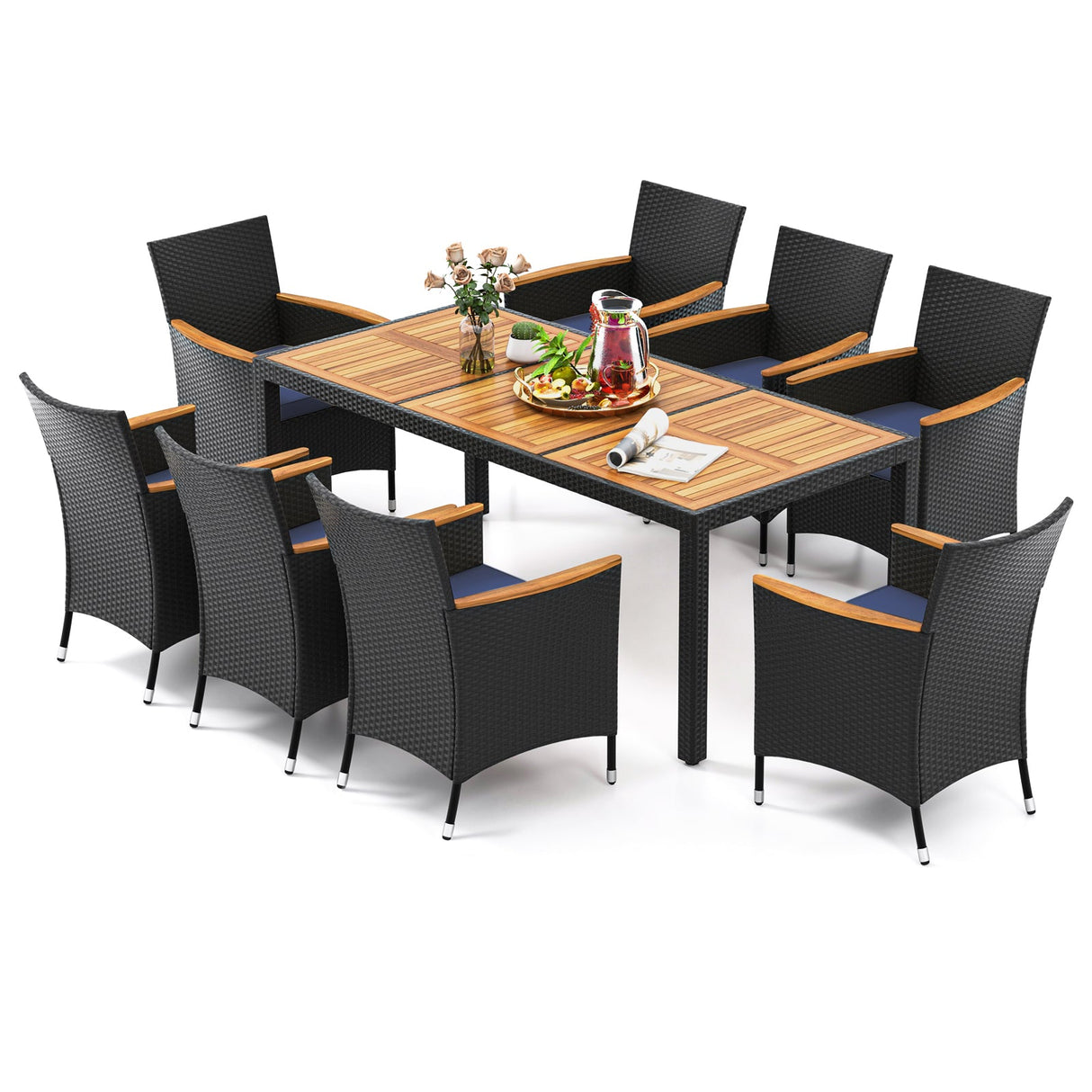 Juego de comedor para exteriores de 9 piezas con mesa de madera de acacia