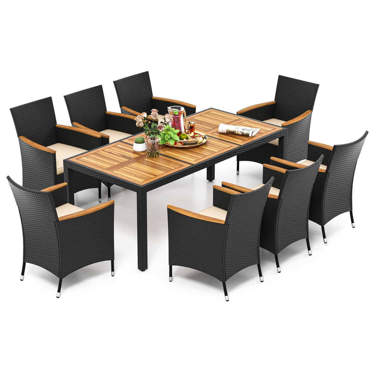 Juego de comedor para exteriores de 9 piezas con mesa de madera de acacia