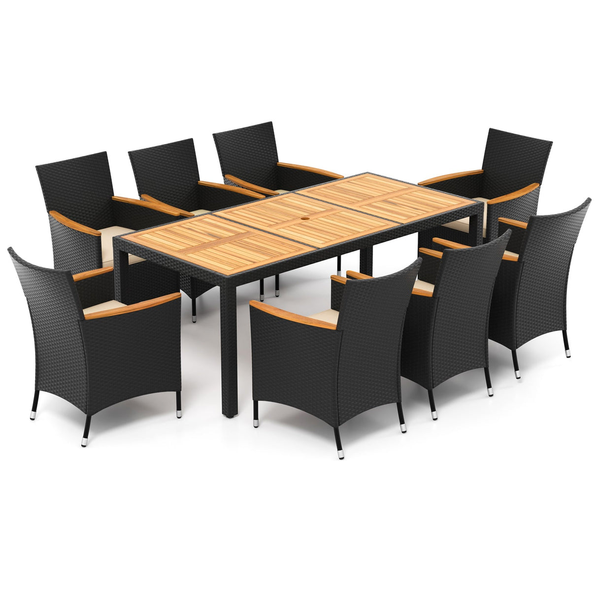 Juego de comedor para exteriores de 9 piezas con mesa de madera de acacia