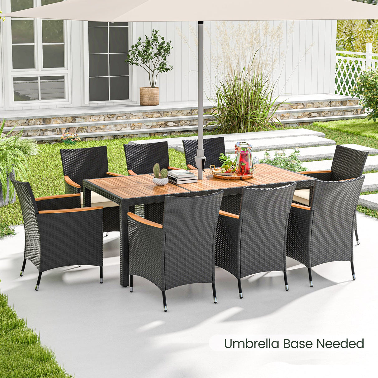 Juego de comedor para exteriores de 9 piezas con mesa de madera de acacia