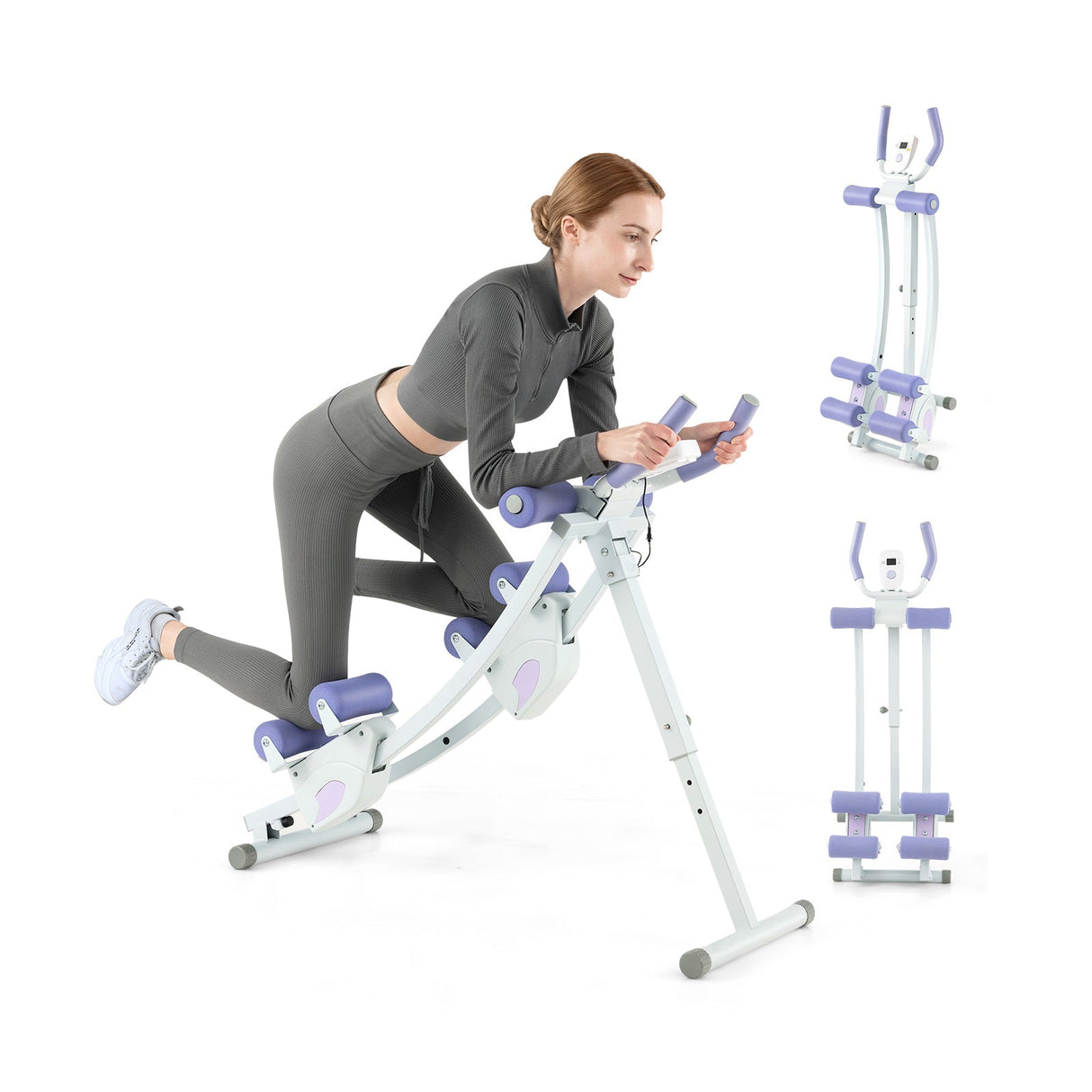Máquina de abdominales con monitor LCD y 4 alturas ajustables - Morado