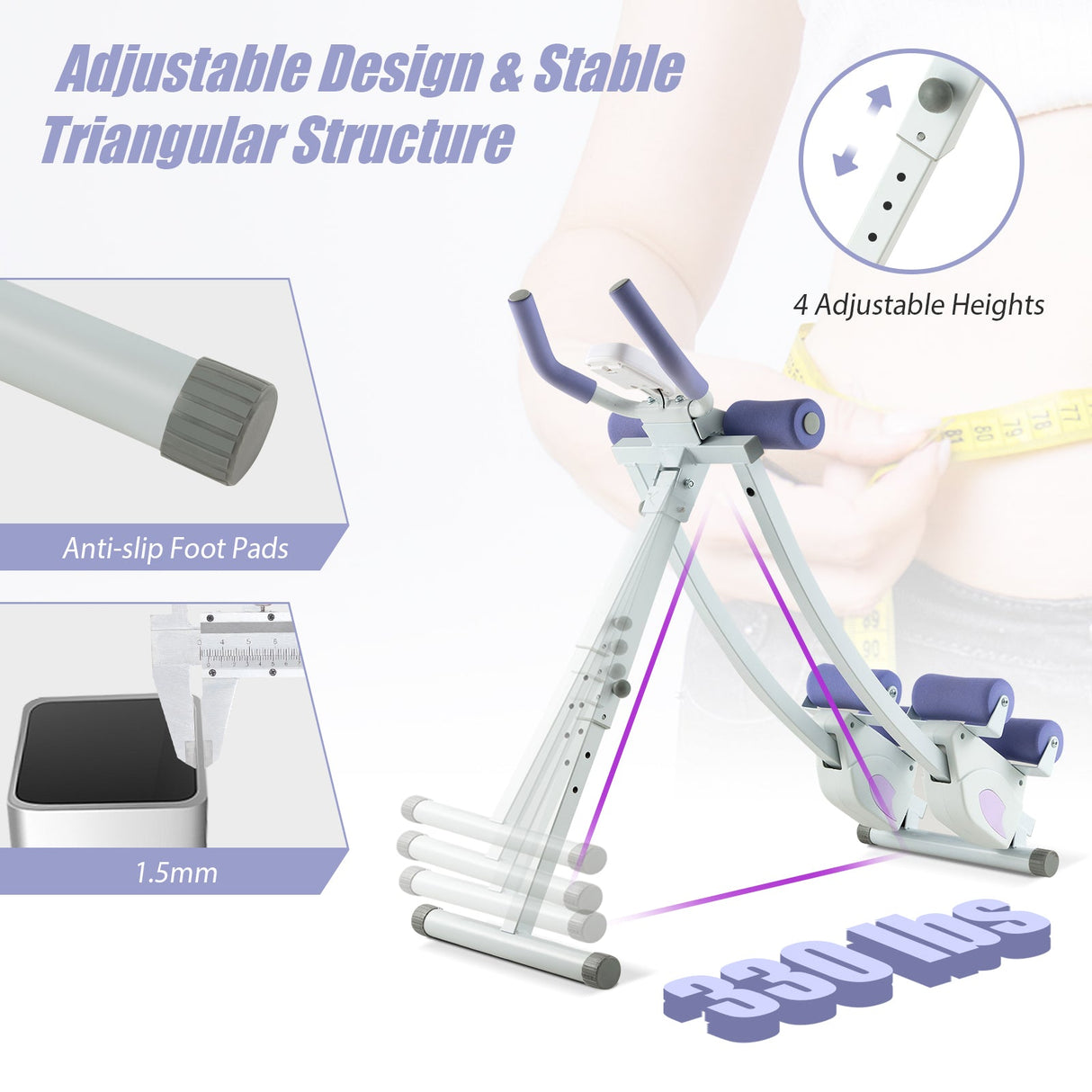 Máquina de abdominales con monitor LCD y 4 alturas ajustables - Morado