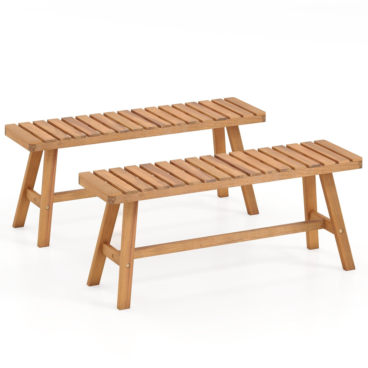 Banco de Jardín Exterior de Madera de Acacia Juego de 1/2 con Asiento de Lamas y Capacidad de 800 lbs