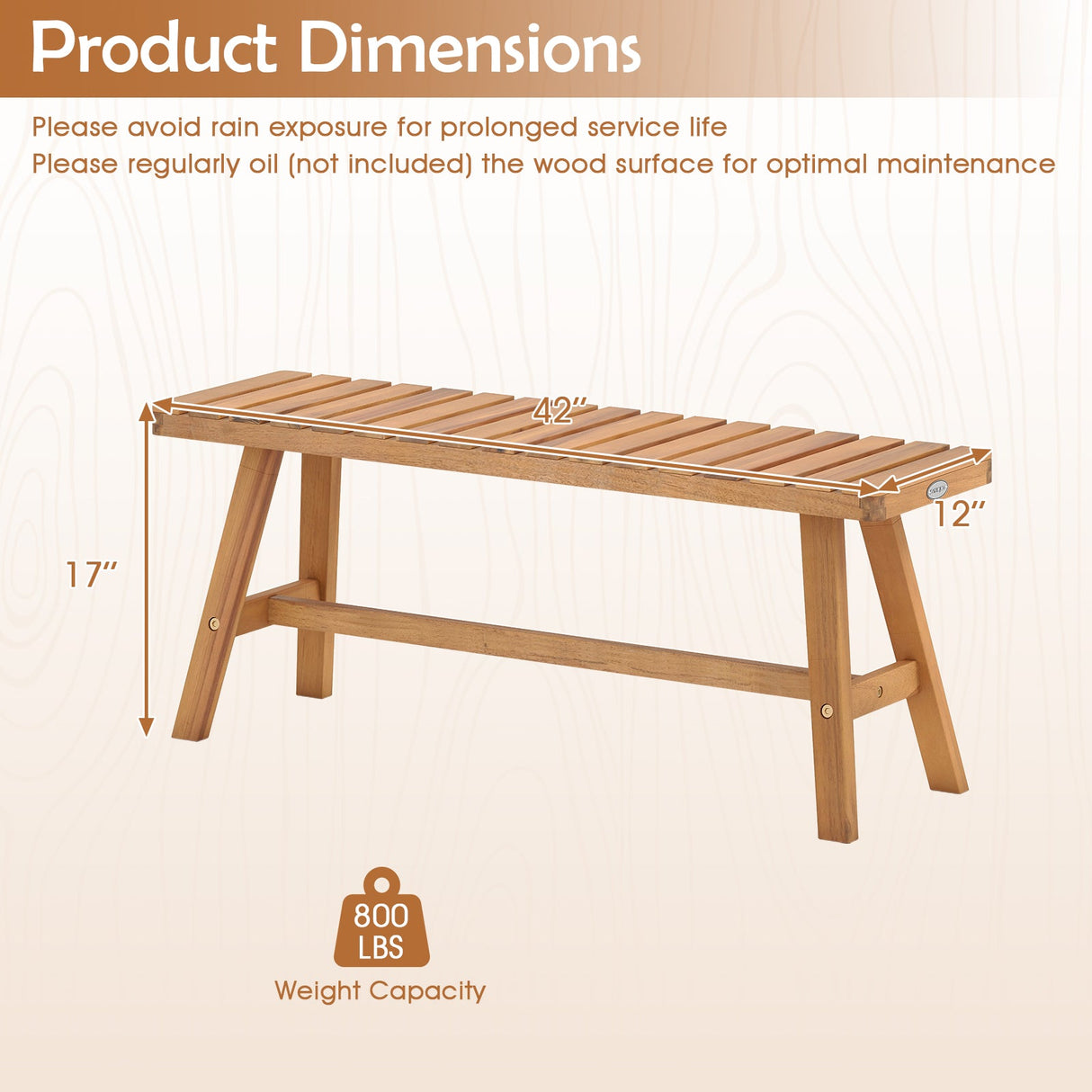 Banco de Jardín Exterior de Madera de Acacia Juego de 1/2 con Asiento de Lamas y Capacidad de 800 lbs