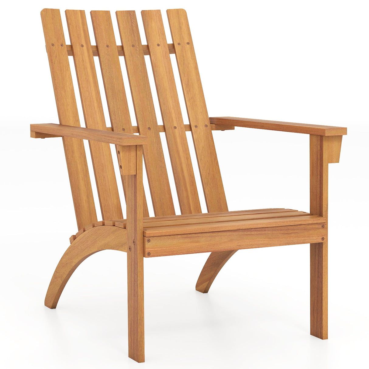 Silla de patio Adirondack de madera de acacia con asiento inclinado y respaldo alto para porche-Natural