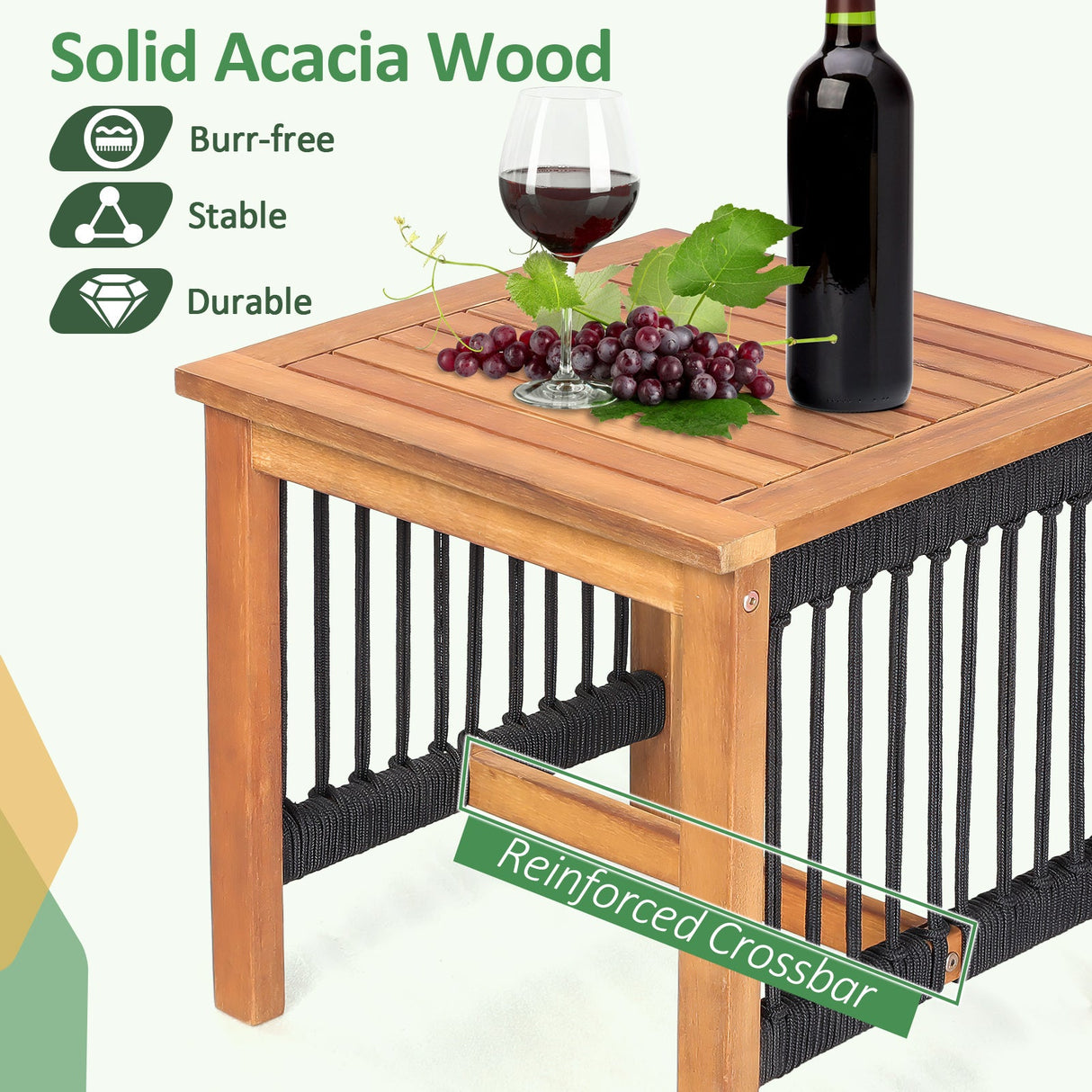 Juego de bistro mecedora de madera de acacia de 3 piezas