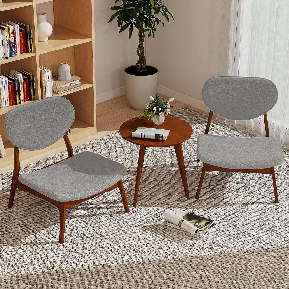 Juego de 2 sillas decorativas con mesa auxiliar y estructura de madera maciza