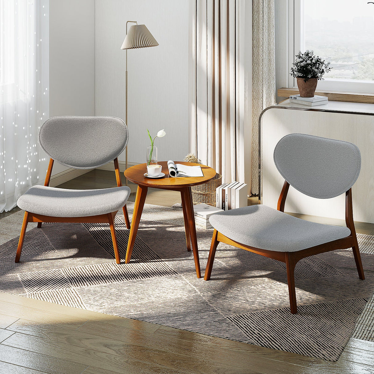 Juego de 2 sillas decorativas con mesa auxiliar y estructura de madera maciza