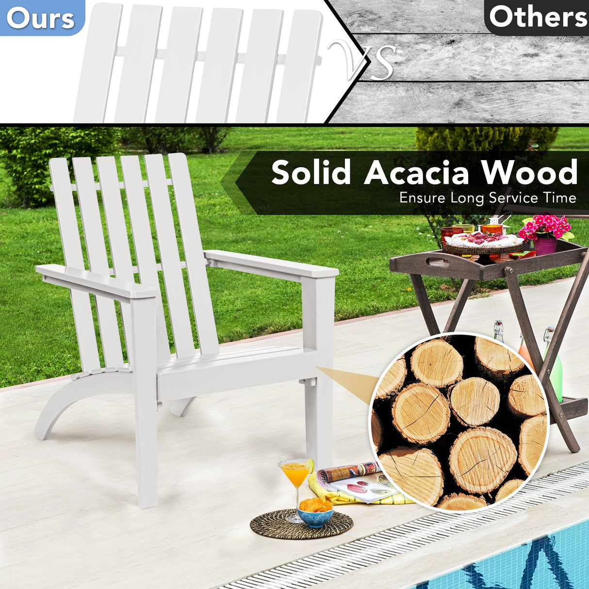 Sillón de jardín Adirondack de madera de acacia resistente para exteriores