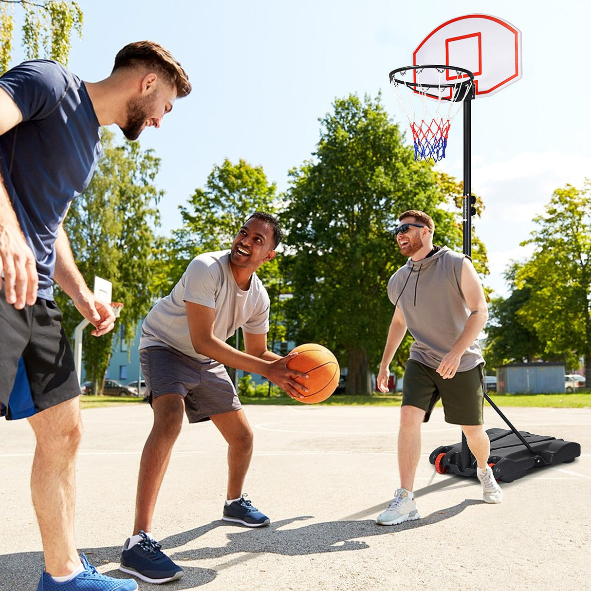 Sistema de aro de baloncesto ajustable con soporte y ruedas