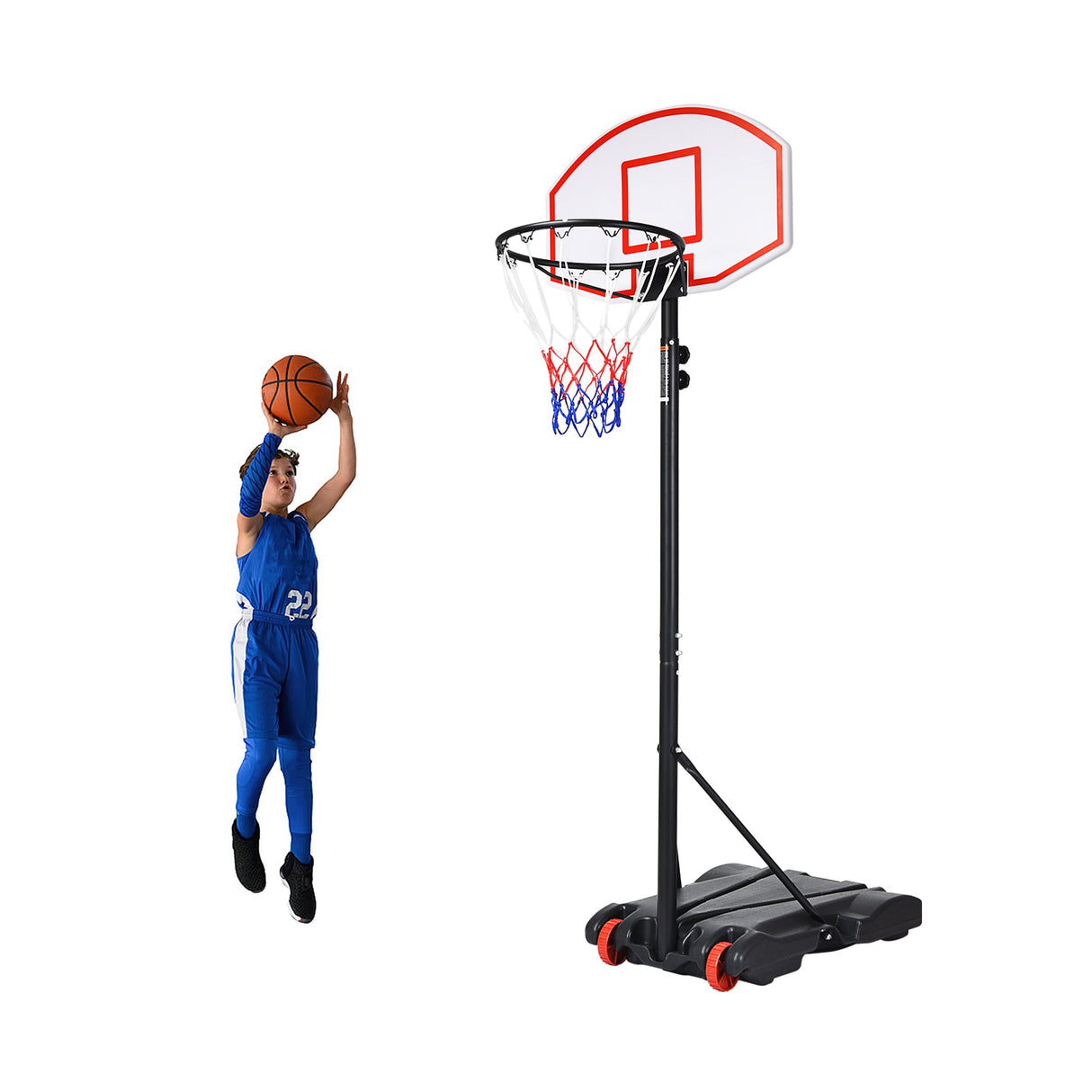 Sistema de aro de baloncesto ajustable con soporte y ruedas