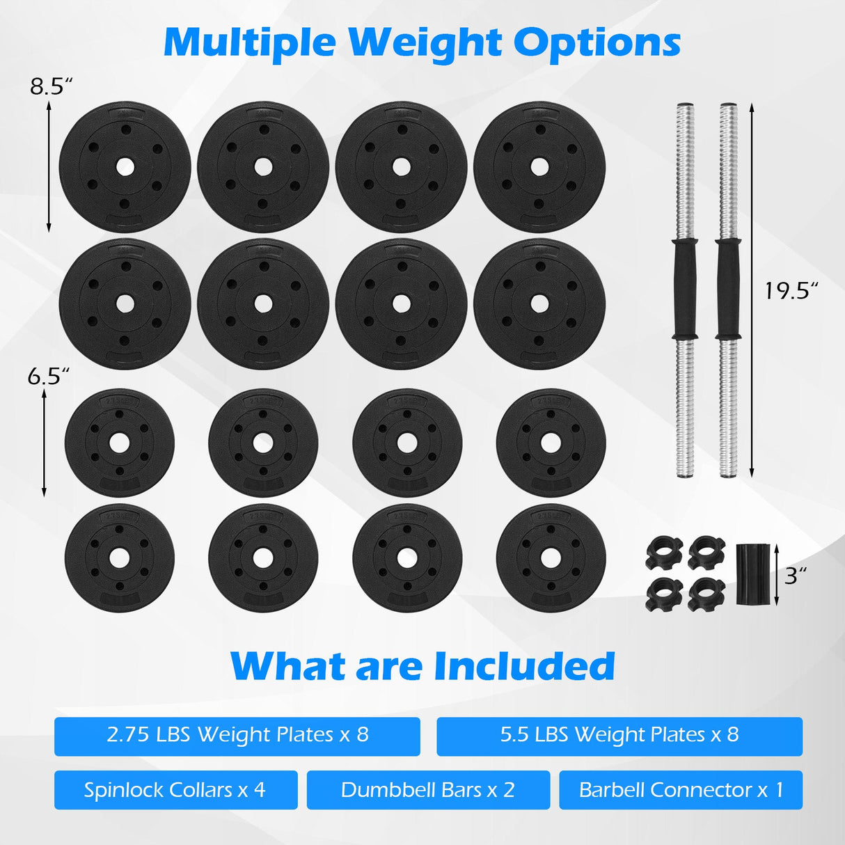 Mancuernas ajustables de 66 libras, pesas libres con conectores para entrenamientos de fitness en casa
