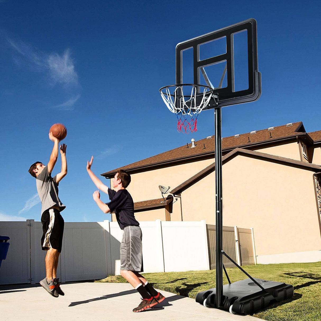 Soporte de canasta de baloncesto portátil ajustable con tablero inastillable y ruedas