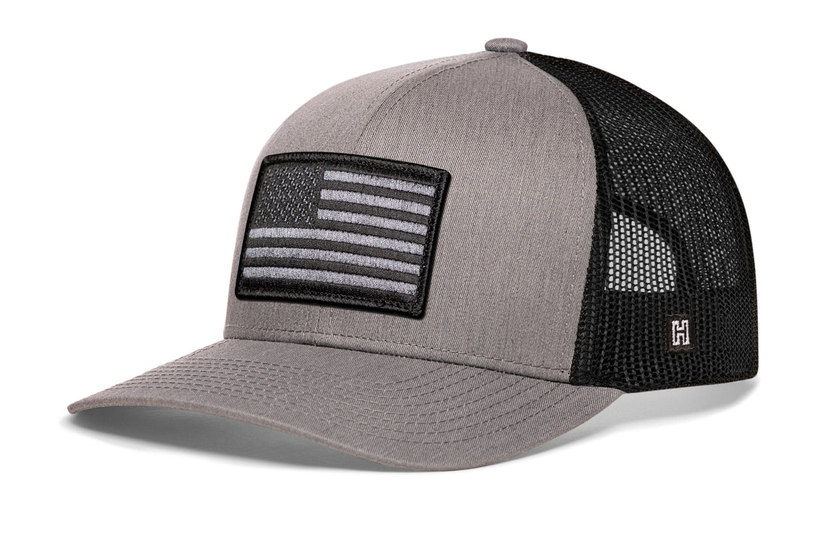 American Flag Trucker Hat | Gray-Black USA Tactical Snapback