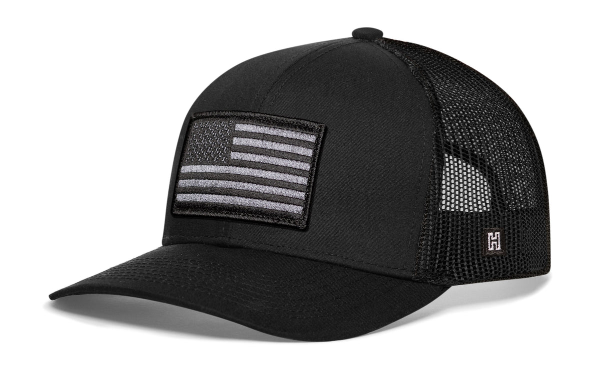 American Flag Trucker Hat | Black USA Tactical Snapback