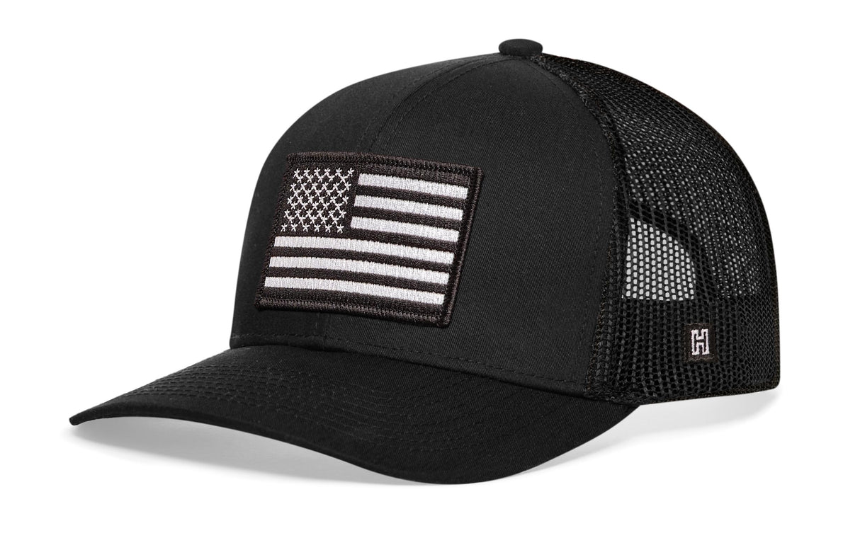 American Flag Trucker Hat | Black USA Monochrome Snapback