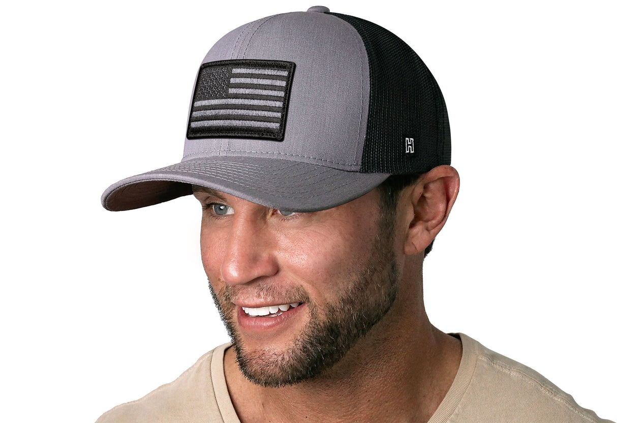 American Flag Trucker Hat | Gray-Black USA Tactical Snapback