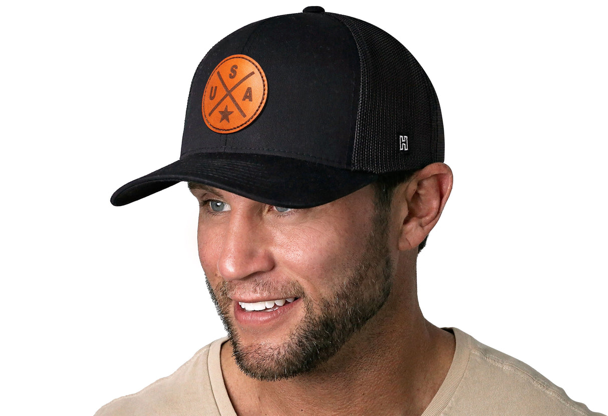 USA Trucker Hat Leather | Black America Snapback